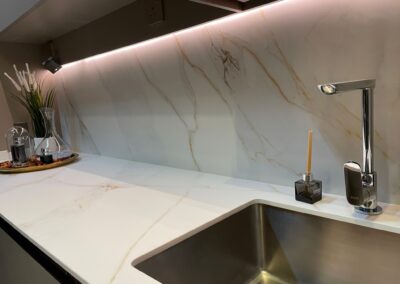 S-8002 Calacatta Oro SINTER Sintered Stone Singapore and Malaysia Durable stone almost scratch proof surfaces, highly stain resistant, strongest material for kitchen counter top
