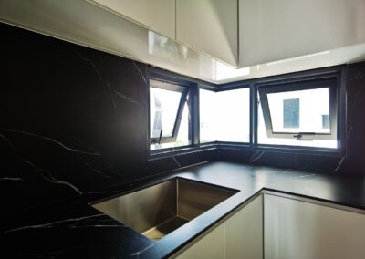 S-8010 Black Marquina SINTER Stone Singapore and Malaysia Durable stone almost scratch proof surfaces, highly stain resistant, strongest material for kitchen counter top.