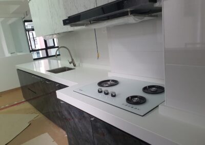 510 Blanco Claro quartz surfaces by Casa Stone Singapore and Malaysia Durable stone almost scratch proof surfaces,strongest material for kitchen counter top.